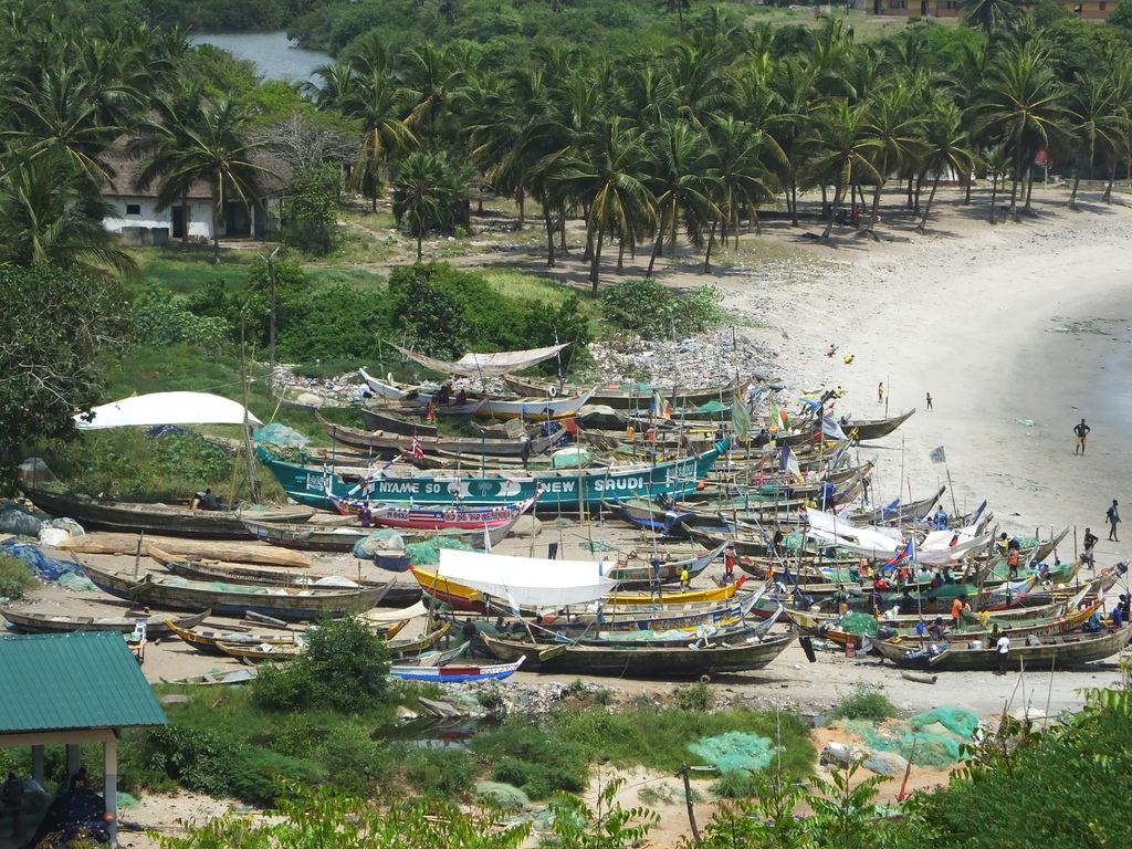 Fishing boats at the beach, in front of Fort Amsterdam