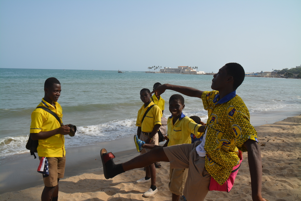 Ghana, happy kids at Elmina, and Elmina caste beach